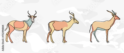 Pastellfarbene Eland Antilopen Lineart Illustrationen  Vektor Grafik Bundle