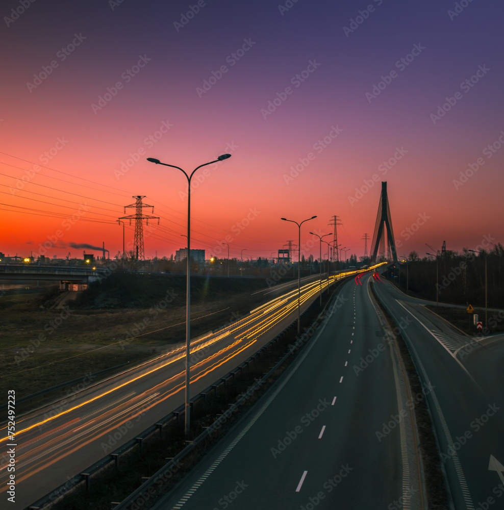 highway bridge at night