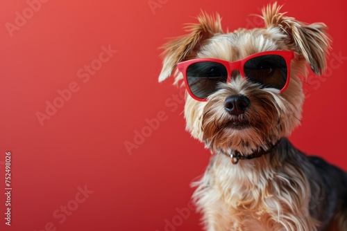 Stylish Pooch: Dog with Shades on Solid Background, AI Generative 