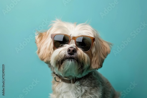 Sunnies Dog: Canine Coolness on Solid Background, AI Generative 