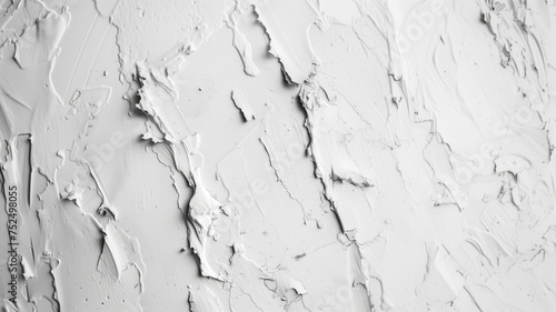 Closeup texture fragment shot of white plaster, putty on the wall with irregularities and roughness