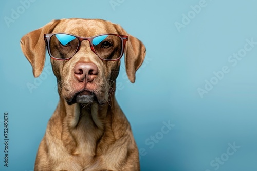 Cool Dog with Sunglasses on Solid Background, AI Generative  © NikoArakelyan