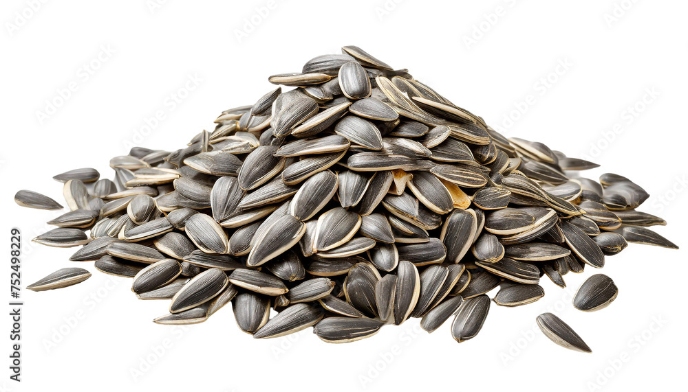 Sunflower seeds isolated on transparent background. Sunflower seeds pile.