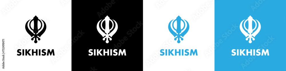 Khanda symbol. Religious symbol of Sikhism. Vector illustration. Black Khanda icon - obrazy, fototapety, plakaty 