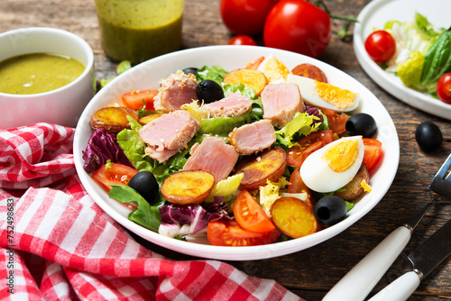 Traditional French tuna salad. Nicoise salad. photo