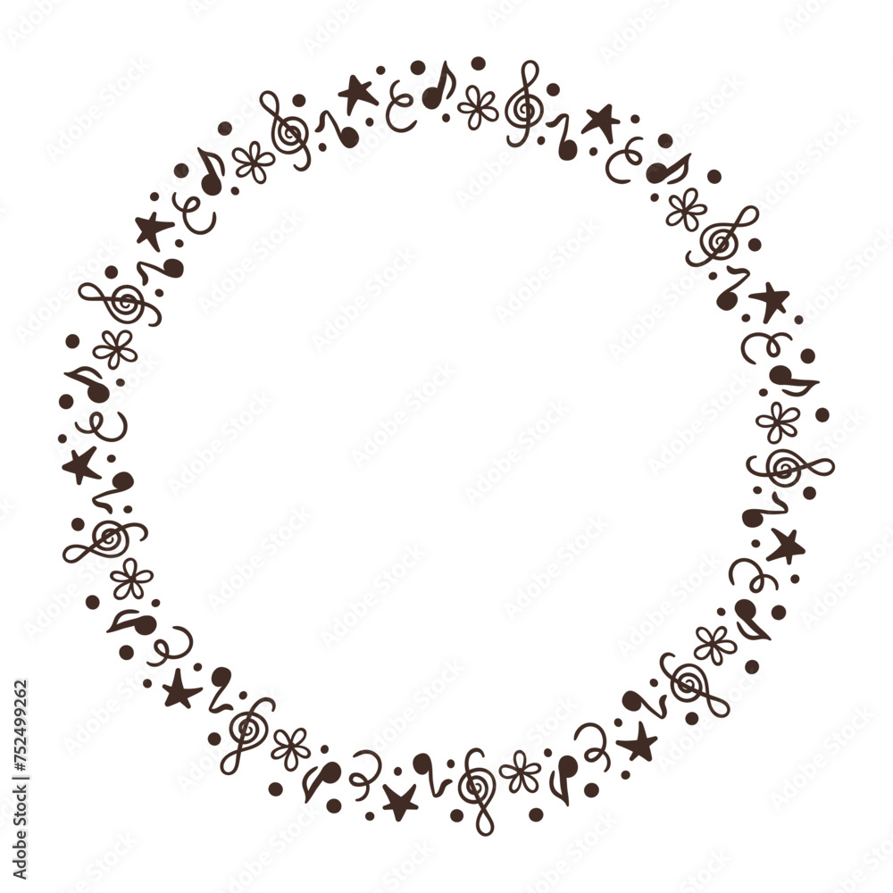 Hand drawn frame with musical key and sheet music. Birthday clipart in doodle style. Vector Isolated illustration on a white background. Perfect for daily planner, social media, greeting card. Hand drawn frame with musical key and sheet music. Birthday clipart in doodle style. Vector Isolated illustration on a white background. Perfect for daily planner, social media, greeting card.
