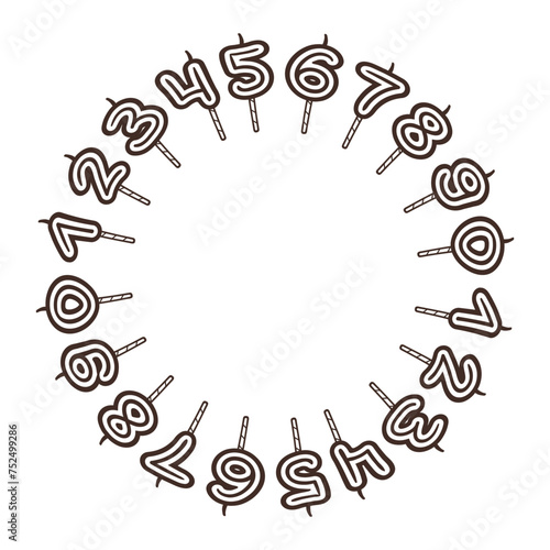 Hand drawn frame with  numbers to decorate the cake. Birthday clipart in doodle style.  Vector Isolated illustration on a white background. 