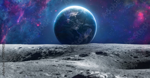 Moon and Earth. Stars and galaxies in deep space. Earth hour at night. Elements of this image furnished by NASA