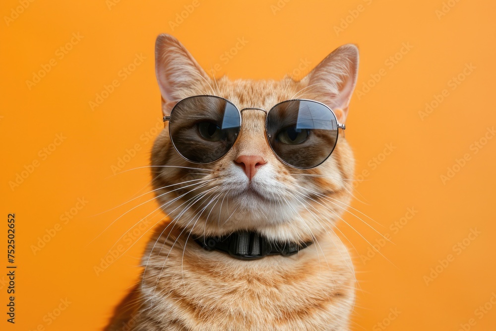 Cool Cat with Sunglasses on Solid Background, AI Generative
