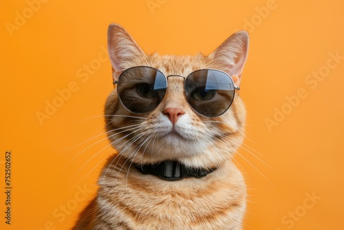 Cool Cat with Sunglasses on Solid Background, AI Generative  © NikoArakelyan