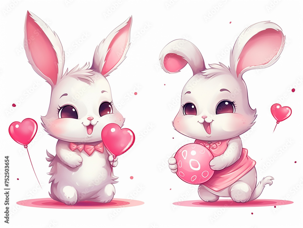 Set of cute rabbits with love for valentine's day or easter egg vector illustration Set of cute rabbits with love for valentine's day or easter egg vector illustration
