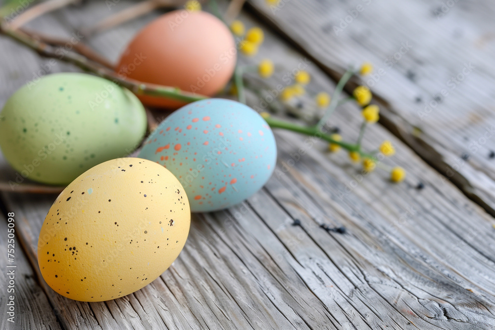 colorful Easter eggs on wooden background