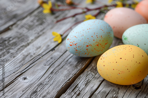 colorful Easter eggs on wooden background