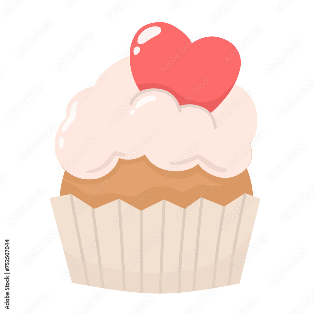 Cupcake with heart. Vector illustration for Valentine's Day. Cupcake with heart. Vector illustration for Valentine's Day.