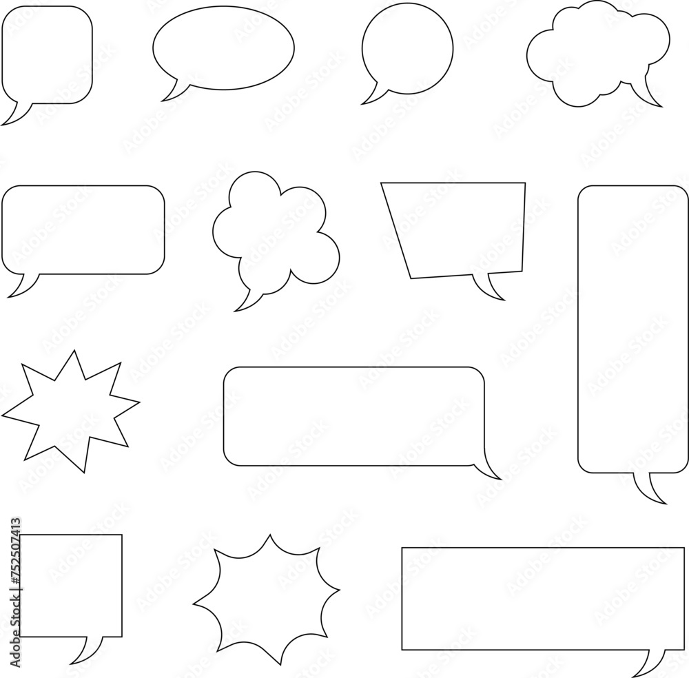 Set of blank white speech bubble in flat design, chatting box, message box icon. Balloon doodle style of thinking sign symbol. Speech bubble isolated on background. Set of blank white speech bubble in flat design, chatting box, message box icon. Balloon doodle style of thinking sign symbol. Speech bubble isolated on background.