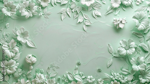 Mint background flowers on paper wallpaper