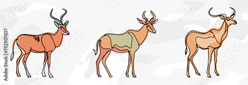 3 Kudu aus der Savanne  Pastellfarbene Illustrationen Vektor Grafik Bundle