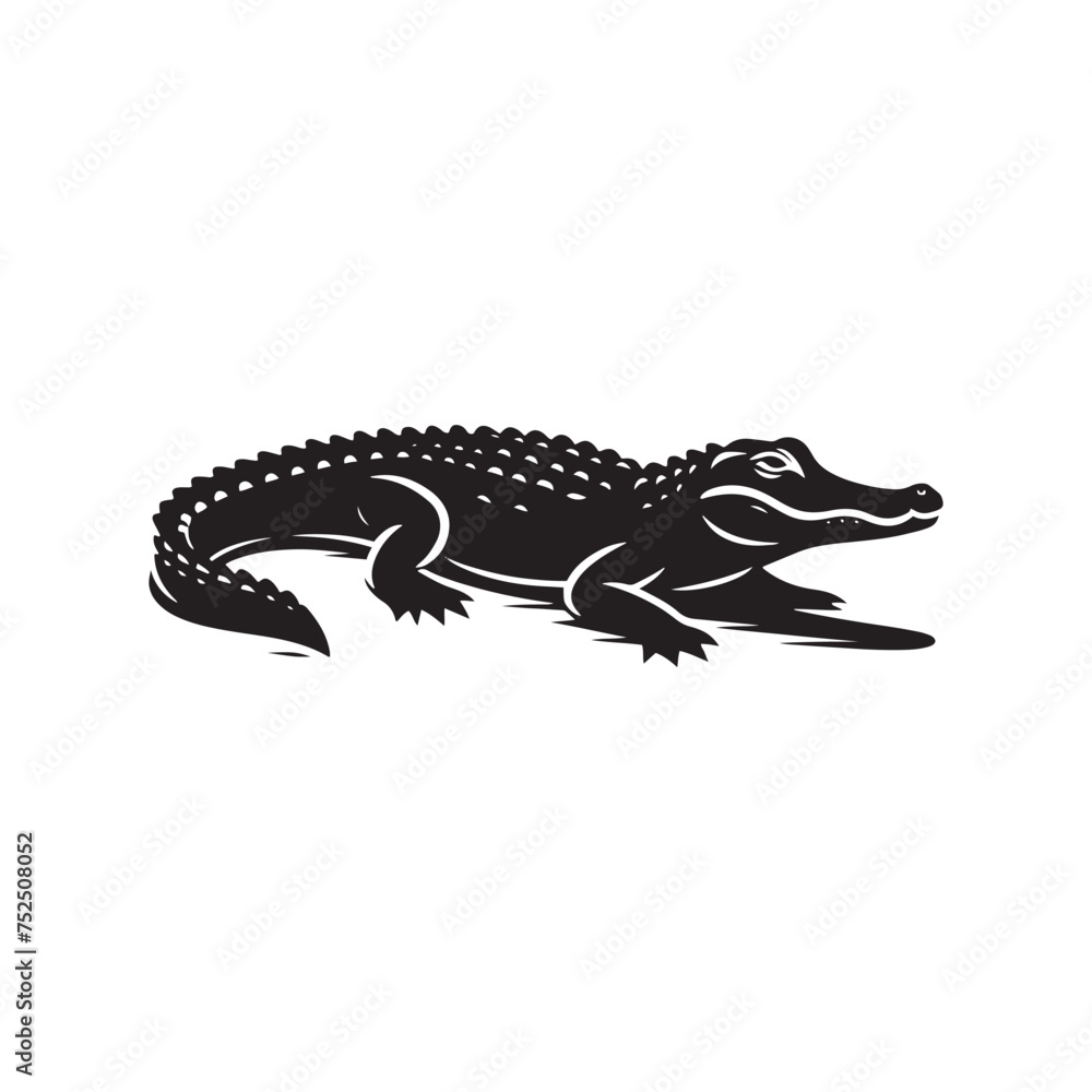 Naklejka premium River Guardian: Vector Alligator Silhouette - Embodying the Majesty and Mystery of Nature's Waterfront Sentinel in Graceful Form. Minimalist black Alligator Illustration.