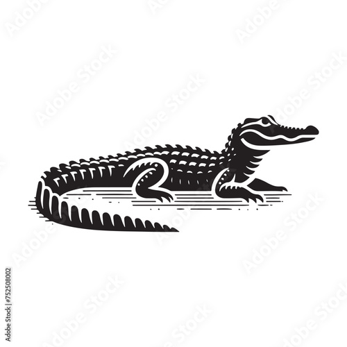 River Guardian: Vector Alligator Silhouette - Embodying the Majesty and Mystery of Nature's Waterfront Sentinel in Graceful Form. Minimalist black Alligator Illustration.