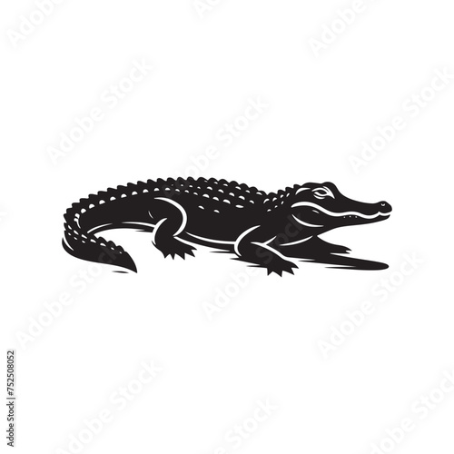 River Guardian  Vector Alligator Silhouette - Embodying the Majesty and Mystery of Nature s Waterfront Sentinel in Graceful Form. Minimalist black Alligator Illustration.