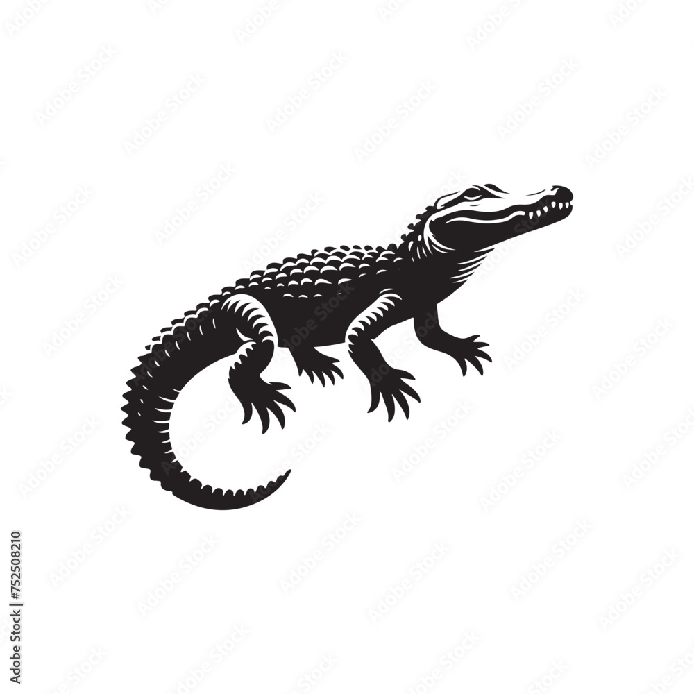 River Guardian: Vector Alligator Silhouette - Embodying the Majesty and Mystery of Nature's Waterfront Sentinel in Graceful Form. Minimalist black Alligator Illustration. River Guardian: Vector Alligator Silhouette - Embodying the Majesty and Mystery of Nature's Waterfront Sentinel in Graceful Form. Minimalist black Alligator Illustration.