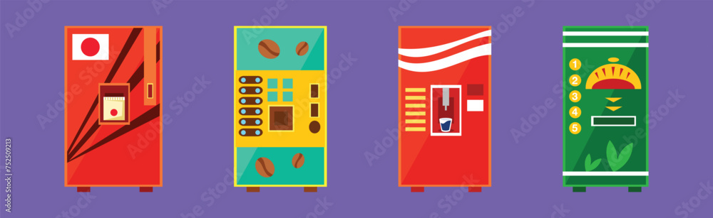 Colorful Vending Machine Sell Different Item Vector Set