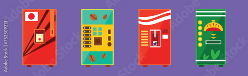 Colorful Vending Machine Sell Different Item Vector Set