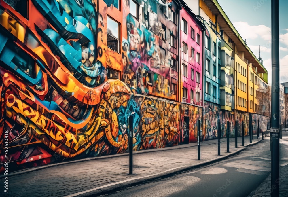 Naklejka premium illustration, exploring vibrant berlin street art discovery urban landscape, Graffiti, Urban, Exploration, City, Discover, Vibrant, Culture, Artistic, Creative, Mural, Painting, Murals