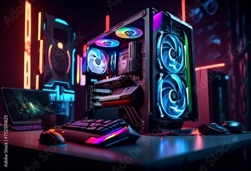 illustration, building high performance gaming advanced components colorful rgb lighting immersive gaming experience, RGB