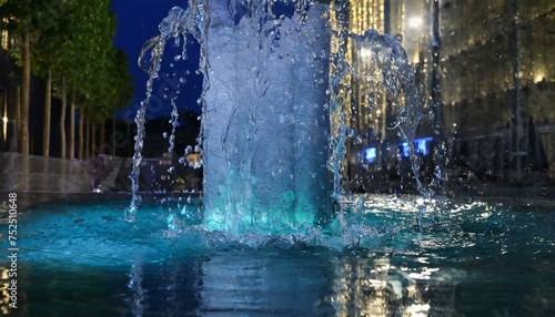 Illuminated Water Fountain at Night”