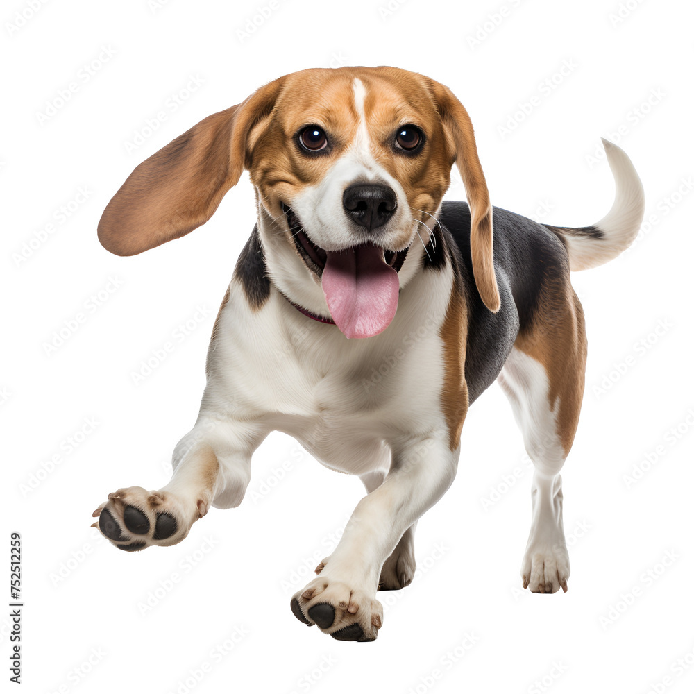 Beagle dog happily running and engaging in play, full body, Isolated on Transparent Background, PNG