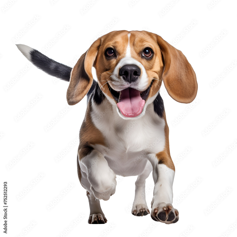 Joyful Beagle dog running and playing with full body, Isolated on Transparent Background, PNG