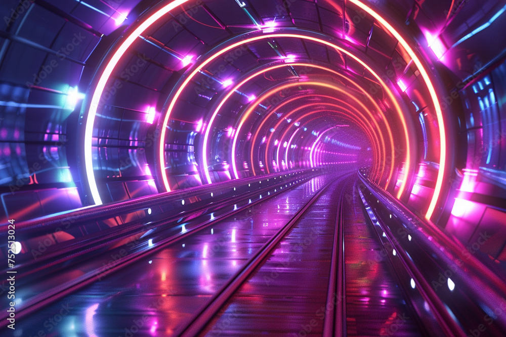 Retro Neon Hyper Warp Space Flight: Abstract Tunnel 3D Illustration Retro Neon Hyper Warp Space Flight: Abstract Tunnel 3D Illustration