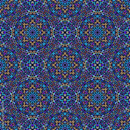 Multicolor bohemian window glass pattern background art - oriental abstract geometrical spiritual seamless mosaic vector wallpaper