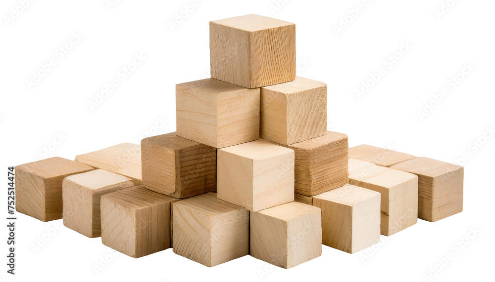 Fototapeta premium Wooden building blocks isolated on transparent background.