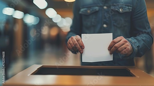 Person casting a vote in a ballot box, concept of democracy. © AdriFerrer