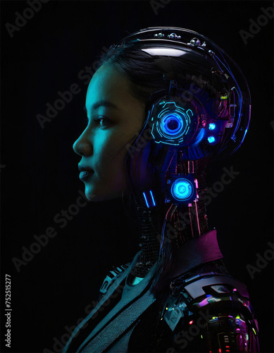 half robot half human, character, dark, artificial intelligence, cyberpunk 