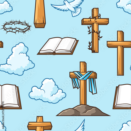 Happy Easter seamless pattern. Background with religious symbol.