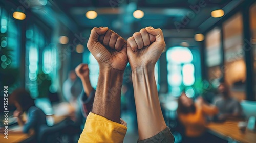 Two people clenching fists in solidarity.