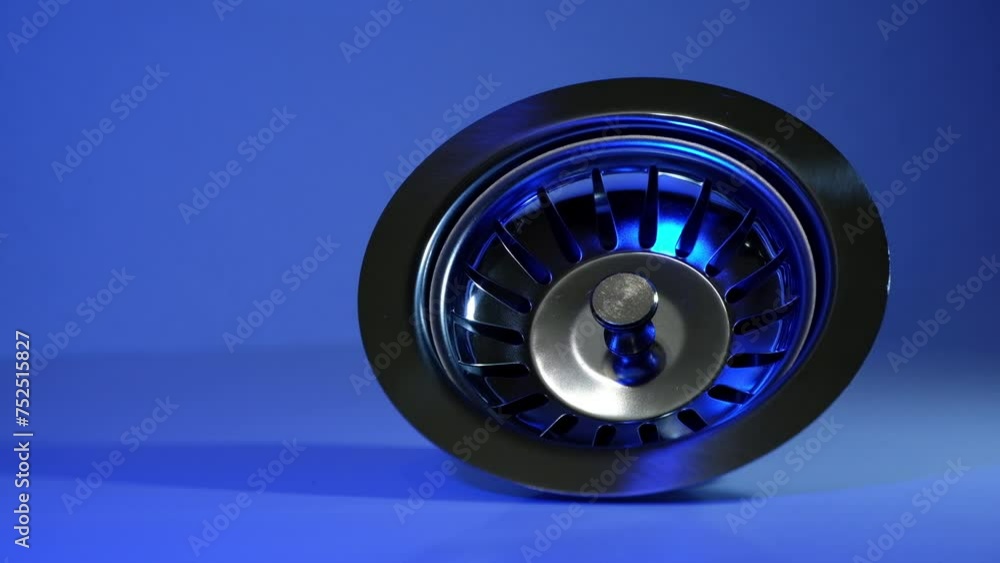 drain of a washbasin with strainer on blue background drain of a washbasin with strainer on blue background