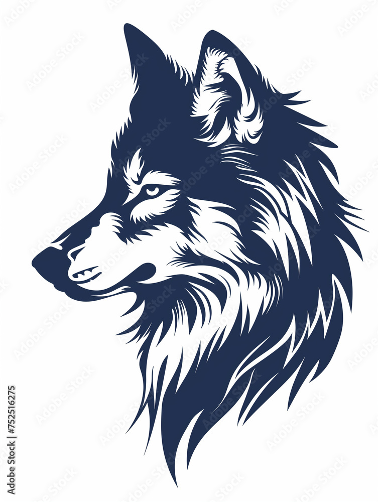 Fototapeta Blue Wolf Icon or Logo Design in Style of a Vector Graphic on Plain White Background