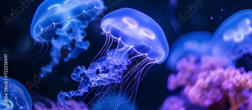 Mesmerizing view of elegant jellyfish gracefully floating in the clear ocean water