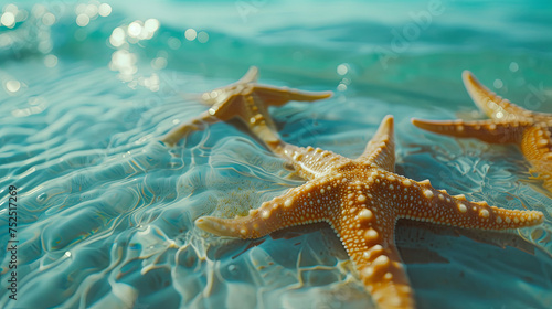 Starfish on the waves of the turquoise ocean