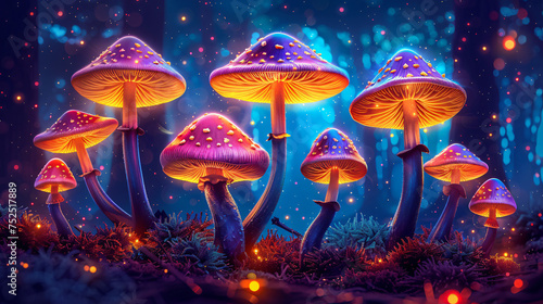 Psilocybin hallucinogenic mushrooms multicolored