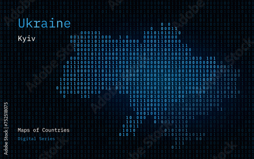 Ukraine Modern Map Shown in Binary Code Pattern. Matrix numbers, zero, one. Donbass, Crimea. World Countries Vector Maps. Digital Series