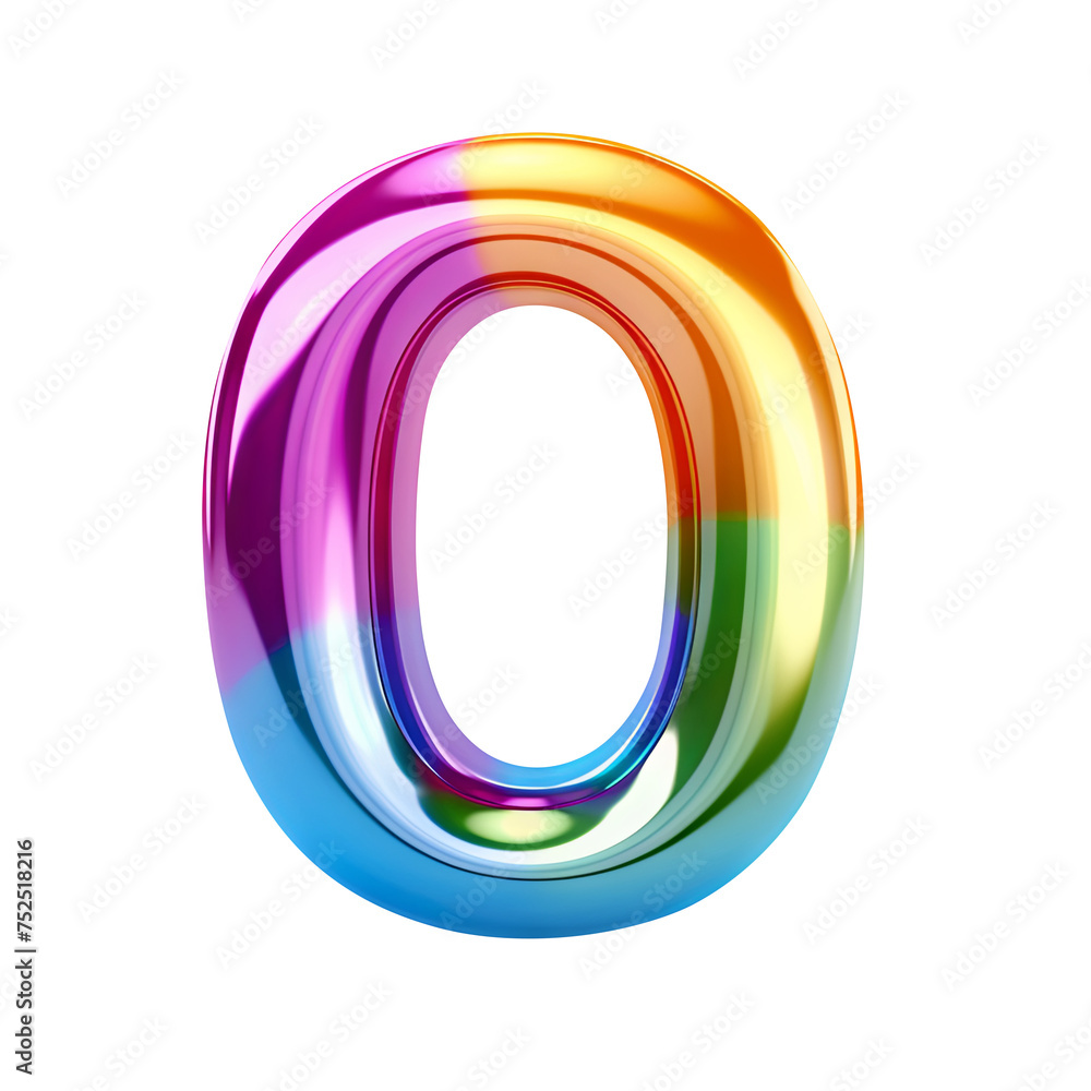 Rainbow metallic Alphabet O balloon Realistic 3D on white background. Generative AI Rainbow metallic Alphabet O balloon Realistic 3D on white background. Generative AI