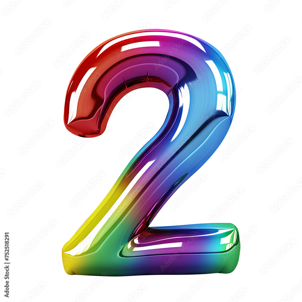 Rainbow metallic number 2 balloon Realistic 3D on white background. Generative AI Rainbow metallic number 2 balloon Realistic 3D on white background. Generative AI