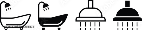 shower head vector icon set . bathroom bathing shower symbol in filled, Shower enclosure icon, Bathroom, Washroom and Toilet Housewares Products Icons take bath icon, on transparent background. photo
