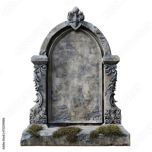 A floral decoration engraved blank tomb stone on an isolated background