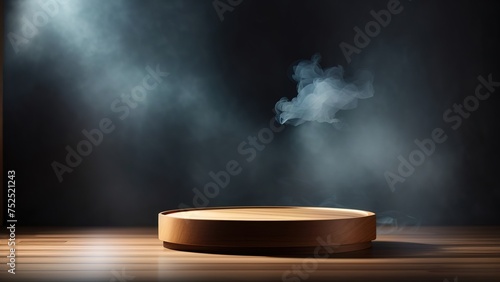 Empty black wooden cylinder shape of product display Podium